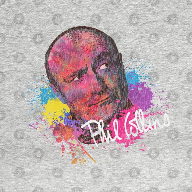Phil Collins Face Watercolor Painting Vintage Look by Bingung Mikir Nama Design